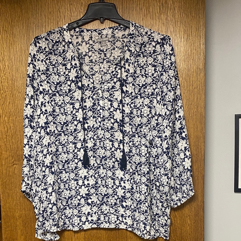 Falls Creek Navy and White Floral Blouse